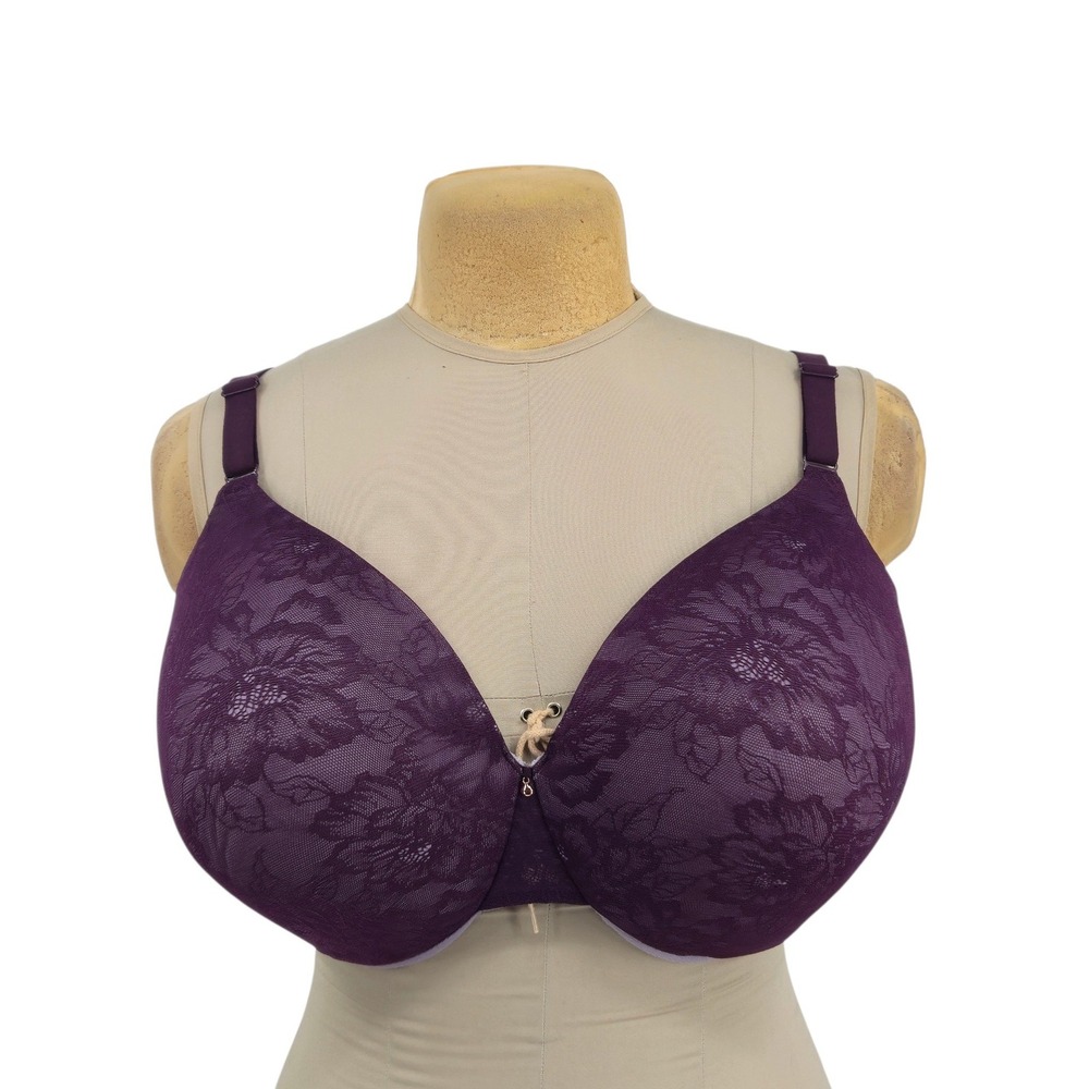 Cacique Backsmoothing Full Coverage Bra Women 42G Purple Floral Lace Underwire